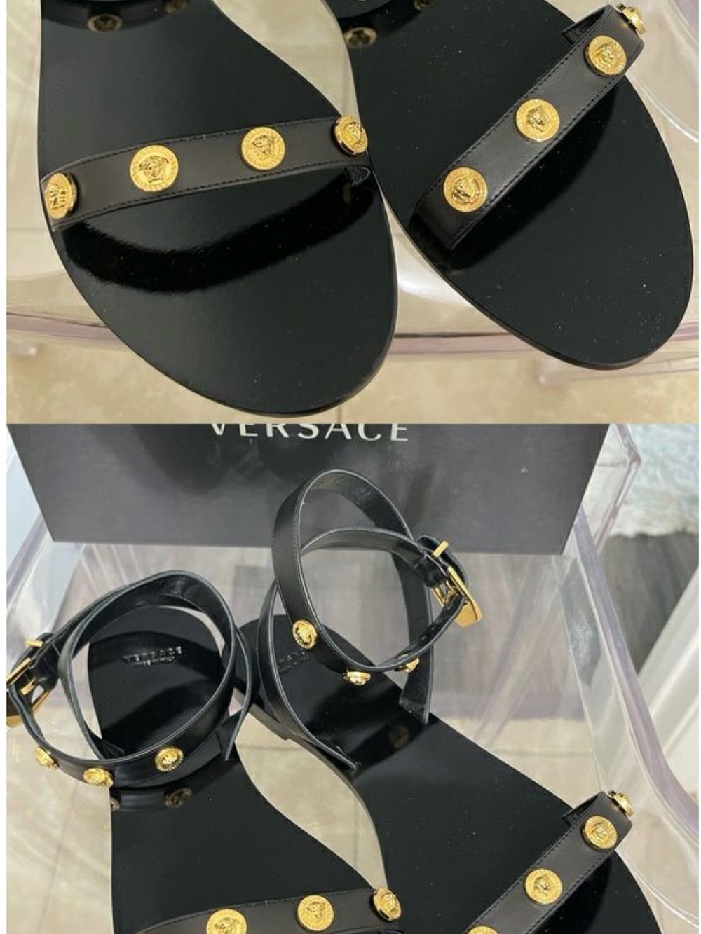 Versace Black Leather Medusa-Embellished Ankle-Strap Sandals - Picture 2 of 4